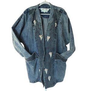 Golden River Vintage Embellished Denim Jacket Women's L Blue Beaded